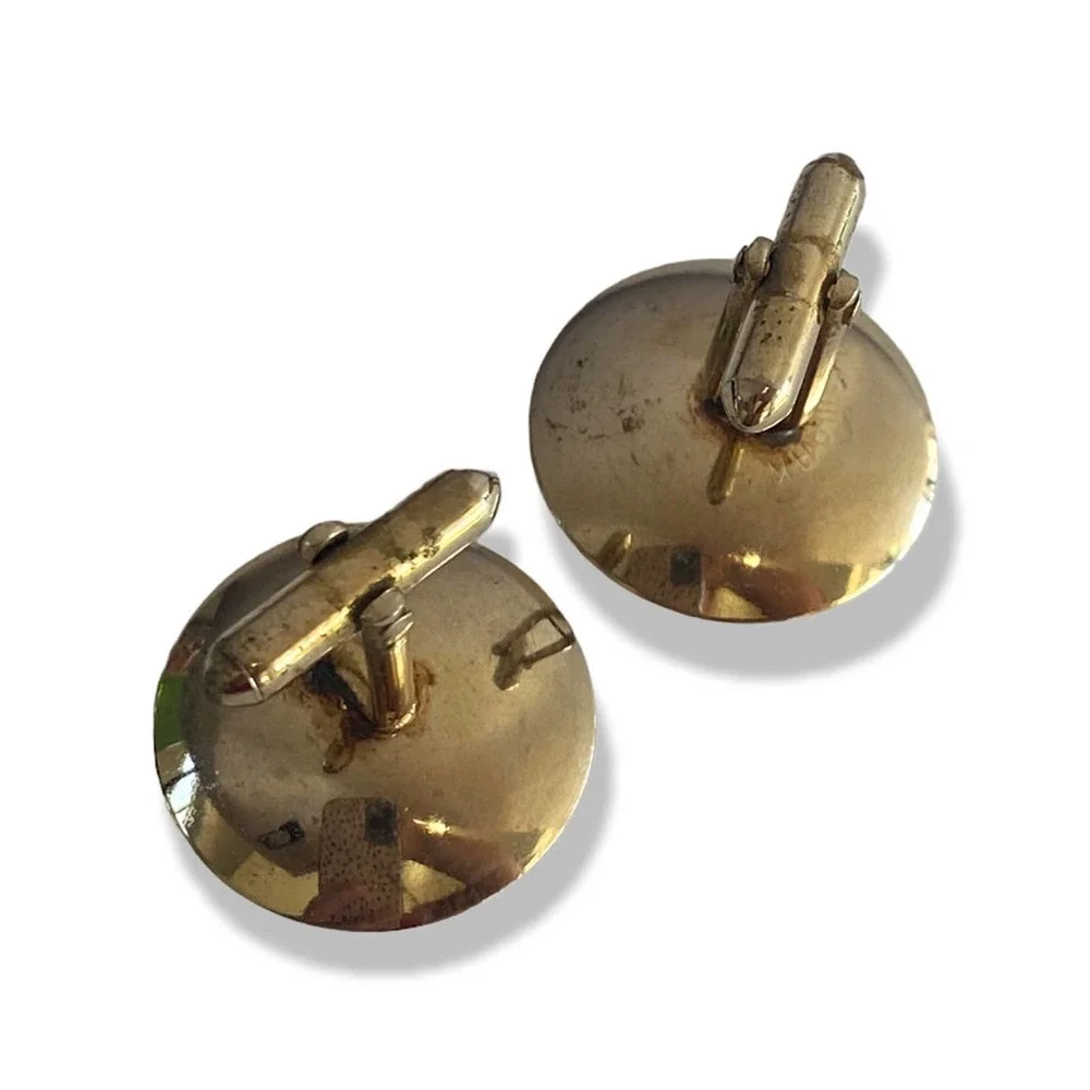 SWANK Gold Tone and Jade Cabochon Cufflinks